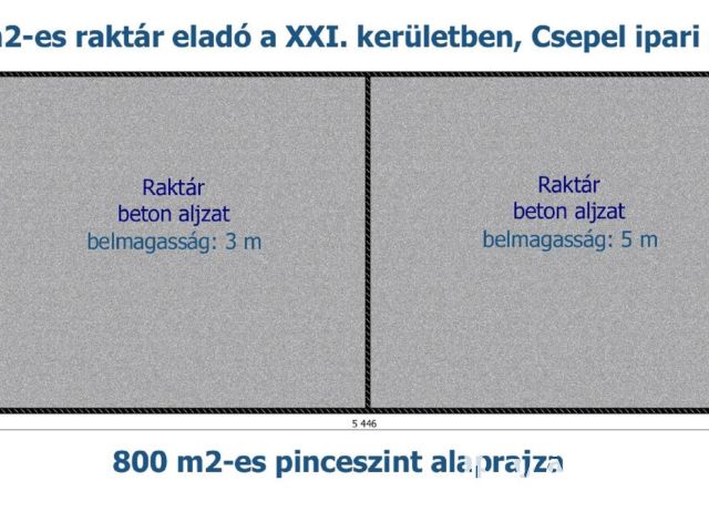 3018 m2-es raktár eladó a XXI. ker-ben, Csepel ipari részén