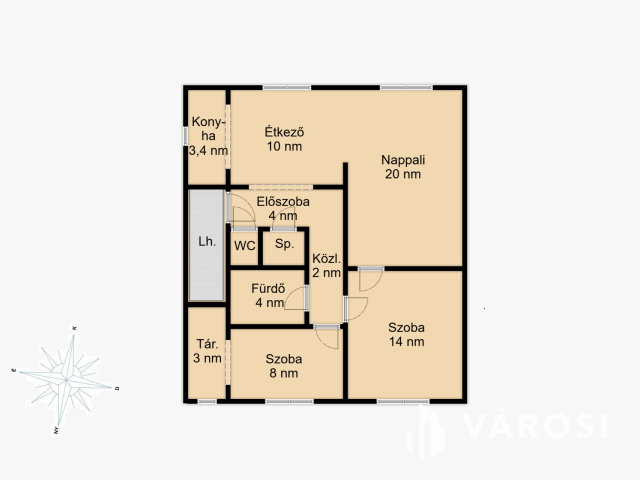 Kertvárosi nappali+2 szobás gyönyörű lakás